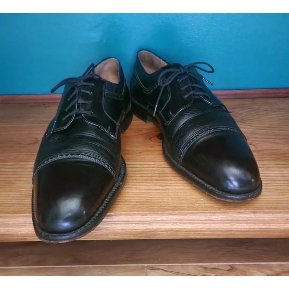 9 Men Leather OXFORD SHOES 50s 60s 70s Executive Dad LACE UP MORMON SALESMAN